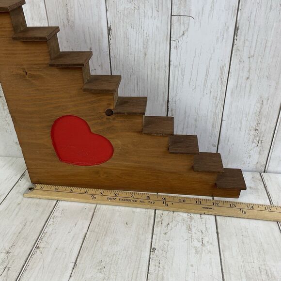 Vintage Wood Staircase Shelf W/ Red Heart Wall Mount Or Shelf Sitter - Picture 5 of 8